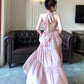 Sexy A Line V Neckline Halter Chiffon Pink Long Backless Prom Dress Formal Dresses C2298