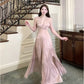 Simple A Line V Neckline Halter Pink Long Backless Prom Dress Formal Dresses C2299