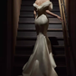 Vintage Mermaid Off The Shoulder White Satin Long Wedding Dresses C22