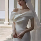 Vintage Mermaid Off The Shoulder White Satin Long Wedding Dresses C22