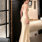 Simple Sheath Spaghetti Straps Ivory Silk Satin Long Slit Prom Dress Formal Dresses With Bottons C2300