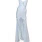 Simple Sheath Spaghetti Straps Light Sky Blue Long Prom Dress Formal Dresses With Pearls C2301