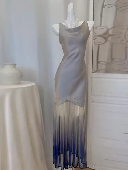 Robe de bal longue en dentelle à volants et à fourreau simple avec ombré et raisin C2302