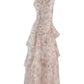 Modest A Line Straps Chiffon Long Pink Floral Prom Dress Evening Dresses C2304