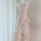 Modest A Line Straps Chiffon Long Pink Floral Prom Dress Evening Dresses C2304