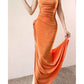 Modest Sheath Spaghetti Straps Velvet Long Organge Prom Dress Evening Dresses C2305