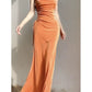 Modest Sheath Spaghetti Straps Velvet Long Organge Prom Dress Evening Dresses C2305