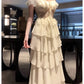 Modest A line Spaghetti Straps Long White Chiffon Prom Dress Evening Dresses C2308