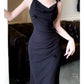 Modest Sheath Spaghetti Straps Long Black Slit Prom Dress Evening Dresses C2309