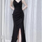 Modest Sheath Spaghetti Straps Long Black Slit Prom Dress Evening Dresses C2309