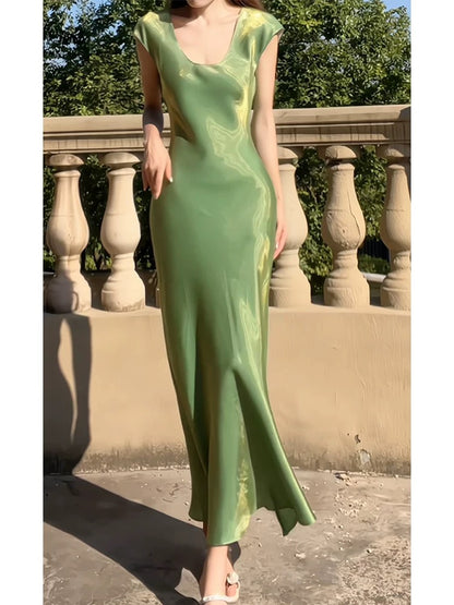 Modest A line U Neckline Short Sleeves Green Prom Dress Evening Dresses C2313