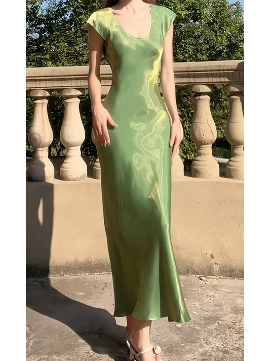 Modest A line U Neckline Short Sleeves Green Prom Dress Evening Dresses C2313