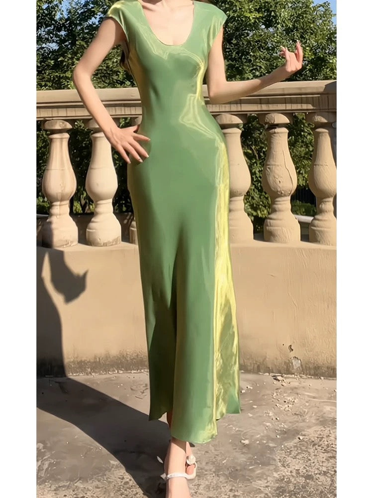 Modest A line U Neckline Short Sleeves Green Prom Dress Evening Dresses C2313