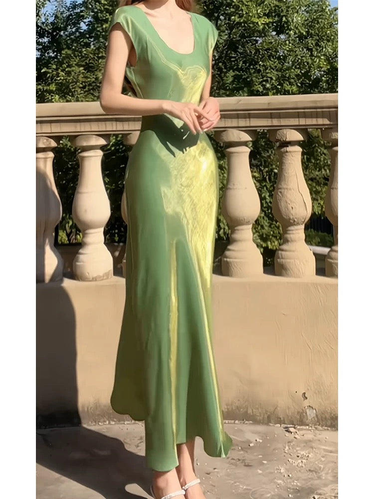 Modest A line U Neckline Short Sleeves Green Prom Dress Evening Dresses C2313