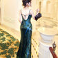 Modest Sheath Spaghetti Straps Sequin Green Prom Dress Evening Dresses C2315