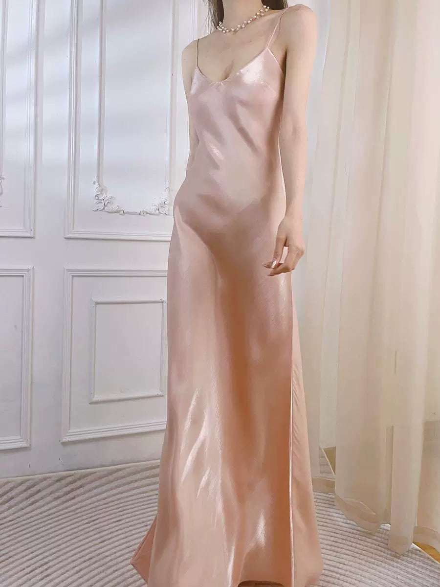 Modest Sheath Spaghetti Straps Pink Long Prom Dresses Evening Dress C2319