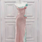 Modest Sheath Spaghetti Straps Pink Long Prom Dresses Evening Dress With Flowers C2320