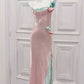 Modest Sheath Spaghetti Straps Pink Long Prom Dresses Evening Dress With Flowers C2320