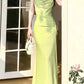 Modest Sheath Spaghetti Straps Green Long Prom Dresses Evening Dress With Ruffles C2321