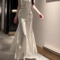 Modest Sheath Spaghetti Straps Ivory Long Prom Dresses Evening Dress With Ruffles C2323