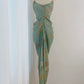 Modest Sheath Spaghetti Straps Green Floral Long Prom Dresses Evening Dress C2324