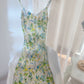 Modest Sheath Spaghetti Straps Green Floral Long Prom Dresses Evening Dress CC2324