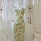 Modest Sheath Spaghetti Straps Green Floral Long Prom Dresses Evening Dress CC2324