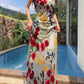 Modest Sheath Spaghetti Straps Floral Red Long Prom Dresses Evening Dress C2326