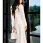 Modest Sheath Square Neckline White Long Prom Dresses Slit Evening Dress C2327