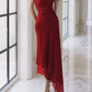 Modest Sheath Spaghetti Straps Red Chiffon Prom Dresses Ruffles Evening Dress C2328