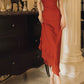 Modest Sheath Spaghetti Straps Red Chiffon Prom Dresses Ruffles Evening Dress C2328