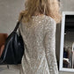 Sequin Round Neck Long Sleeve Mini Dinner Dress Short Homecoming Dresses C2332