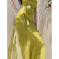 Pretty Sheath Spaghetti Straps Green Long Prom Dresses Evening Dress With Flowers C2334