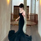 Pretty Sheath Spaghetti Straps Black Long Prom Dresses Evening Dress With Ruffles C2335