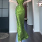 Pretty Sheath Spaghetti Straps Green Sequin Prom Dresses Sexy Evening Dress C2340