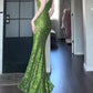 Pretty Sheath Spaghetti Straps Green Sequin Prom Dresses Sexy Evening Dress C2340