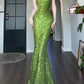 Pretty Sheath Spaghetti Straps Green Sequin Prom Dresses Sexy Evening Dress C2340