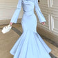 Pretty Mermaid Square Neckline Light Sky Blue Silk Satin Prom Dresses Sexy Evening Dress C2341