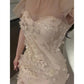 Pretty Mermaid High Neckline White Tulle Floral Prom Dresses Sexy Evening Dress C2342