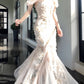 Pretty Mermaid High Neckline White Tulle Floral Prom Dresses Sexy Evening Dress C2342