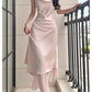 Pretty A Line Spaghetti Straps Silk Satin Pink Prom Dresses Sexy Evening Dress C2345