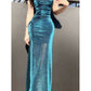 Pretty Sheath Spaghetti Straps Blue Sequin Long Prom Dresses Sexy Evening Dress C2348