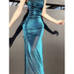 Pretty Sheath Spaghetti Straps Blue Sequin Long Prom Dresses Sexy Evening Dress C2348