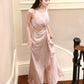 Pretty High Low Scoop Neckline Pink Silk Satin Prom Dresses Sexy Evening Dress C2349