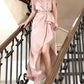 Pretty High Low Scoop Neckline Pink Silk Satin Prom Dresses Sexy Evening Dress C2349