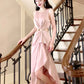 Pretty High Low Scoop Neckline Pink Silk Satin Prom Dresses Sexy Evening Dress C2349