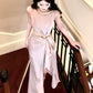 Pretty High Low Scoop Neckline Pink Silk Satin Prom Dresses Sexy Evening Dress C2349