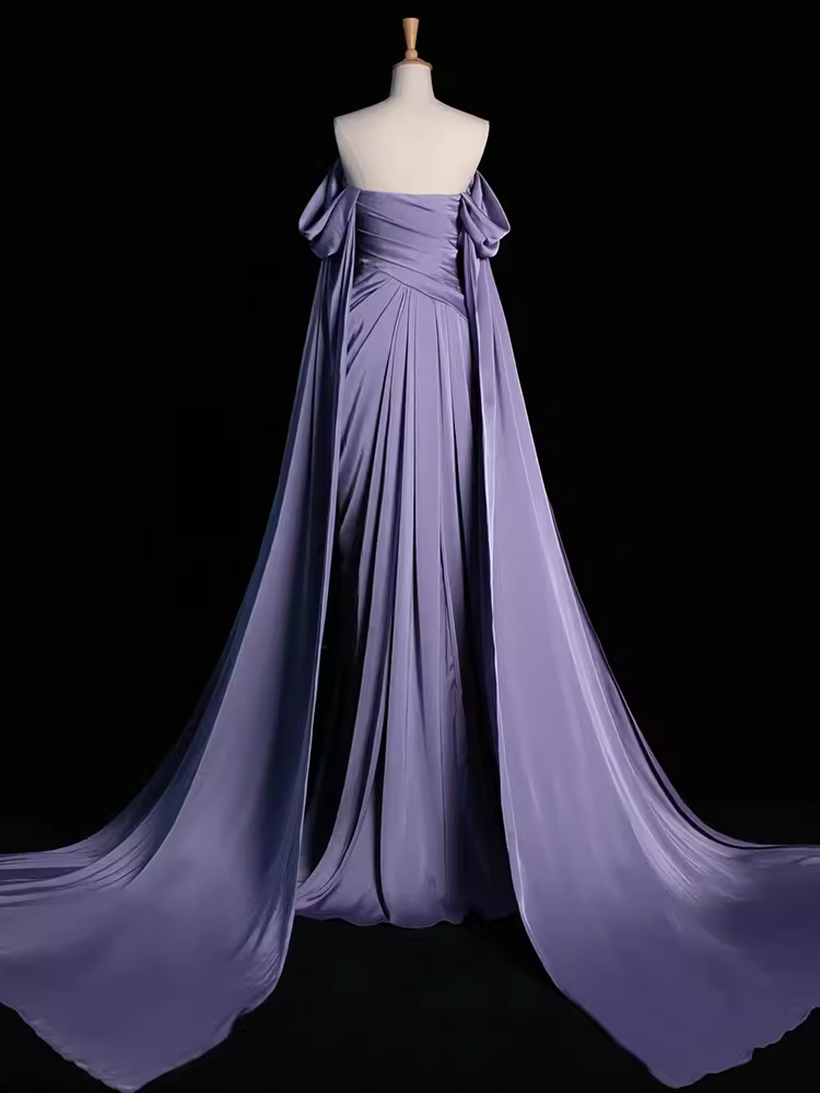 Gaine Sexy hors de l'épaule violet clair longues robes de bal en Satin tenues d'anniversaire C234