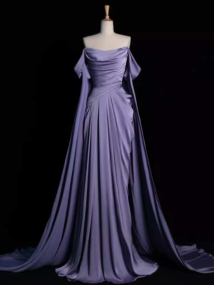 Gaine Sexy hors de l'épaule violet clair longues robes de bal en Satin tenues d'anniversaire C234