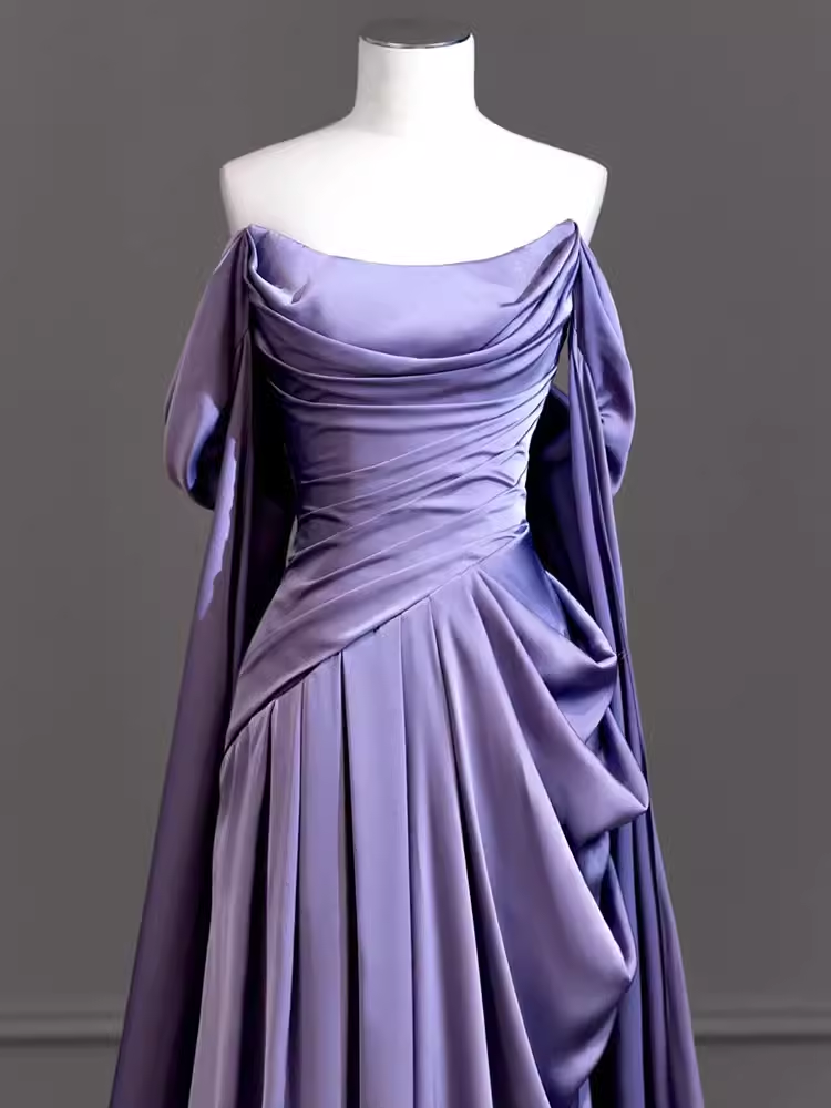 Gaine Sexy hors de l'épaule violet clair longues robes de bal en Satin tenues d'anniversaire C234